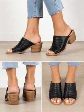 Sofft Pienza Leather Mule Sandals Women 7M Black Slide Block Heel Comfort